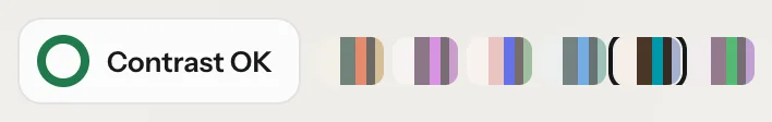The contrast badge and six small palette stripes in the dock. One stripe is marked as the current one.